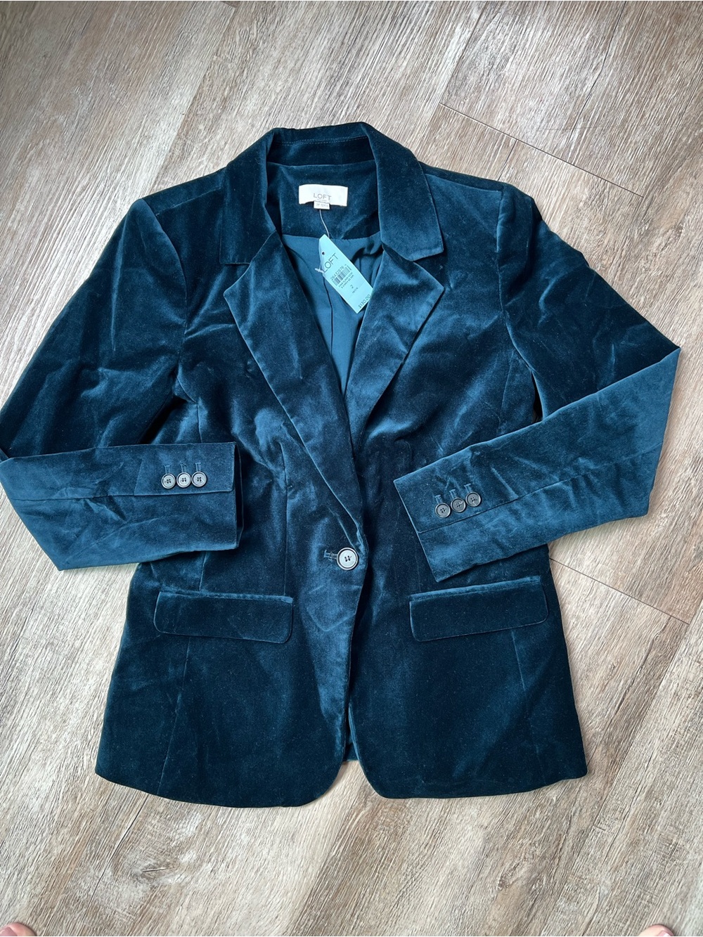 The LOFT Women's Velvet Single-Button Blazer in Deep Teal NWT Size 2 Petite